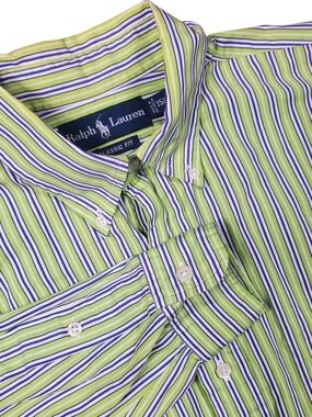 Ralph Lauren Classic Fit Button Down Shirt Mens 15.5 Green Blue Stripe Pony Logo